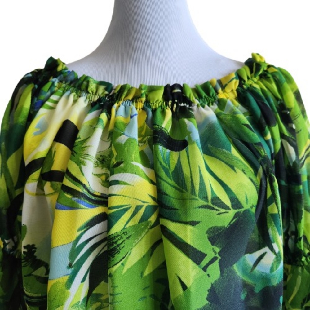 Live 4 Truth Boho Tropical Print Asymmetrical Ruffled Sleeve Top - Picture 6 of 15